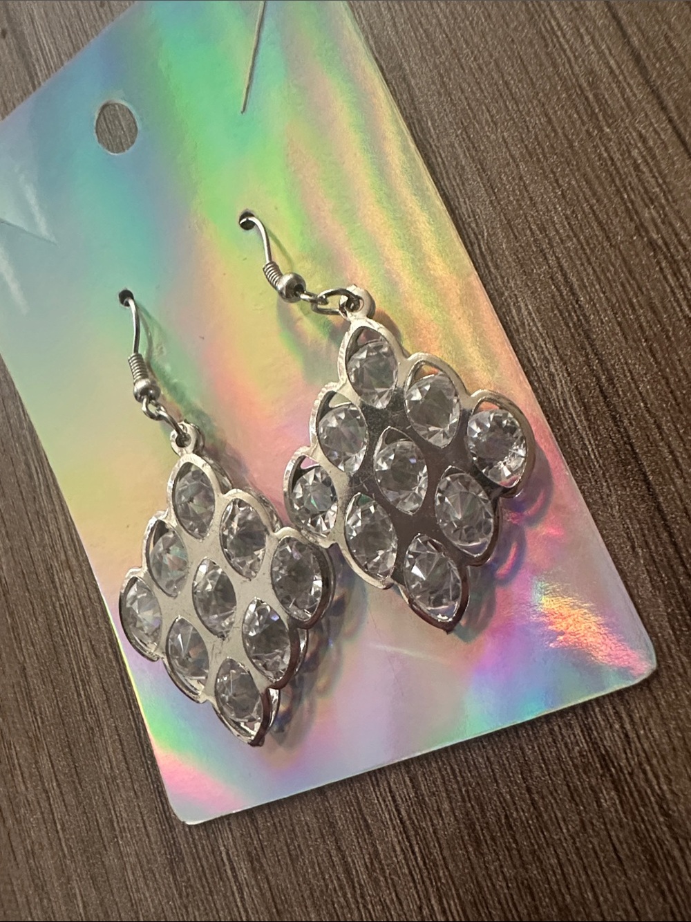 Silver Crystal Cluster Drop Earrings - Clear Stones